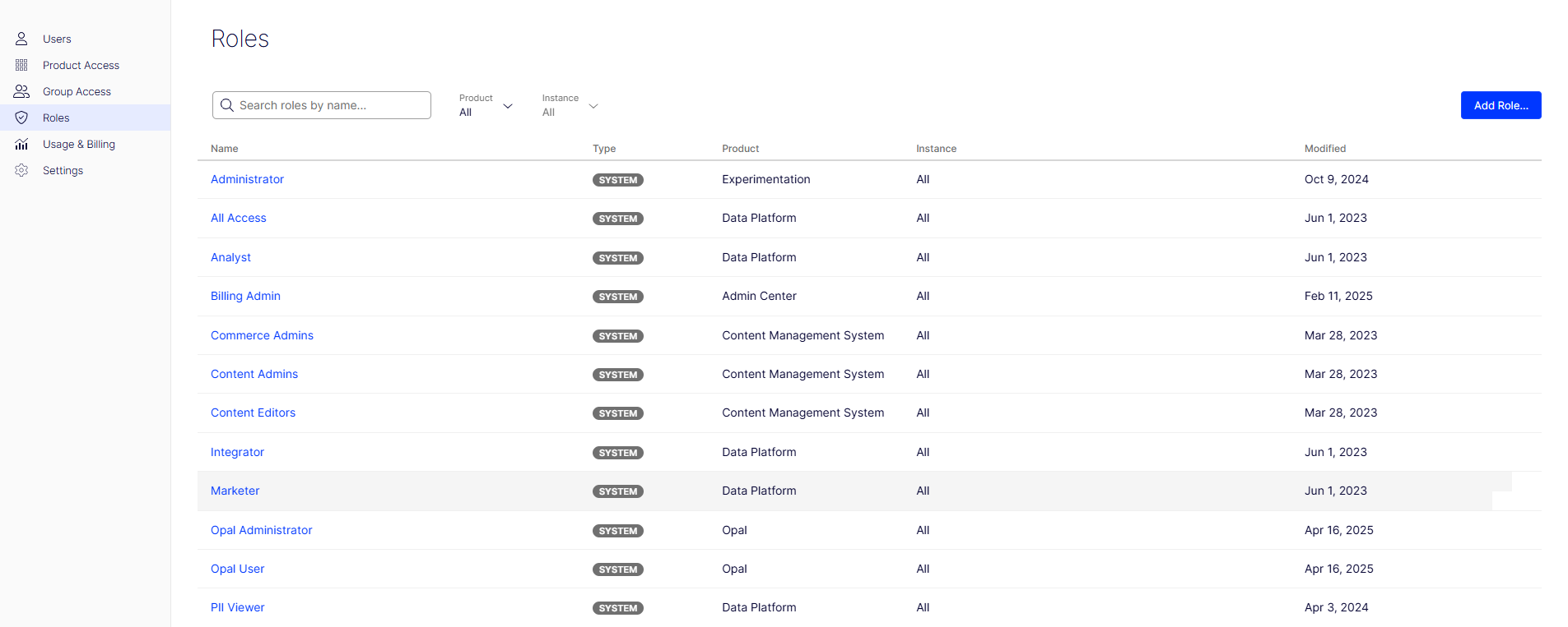 Screenshot showing Optimizely Identity RBAC Config
