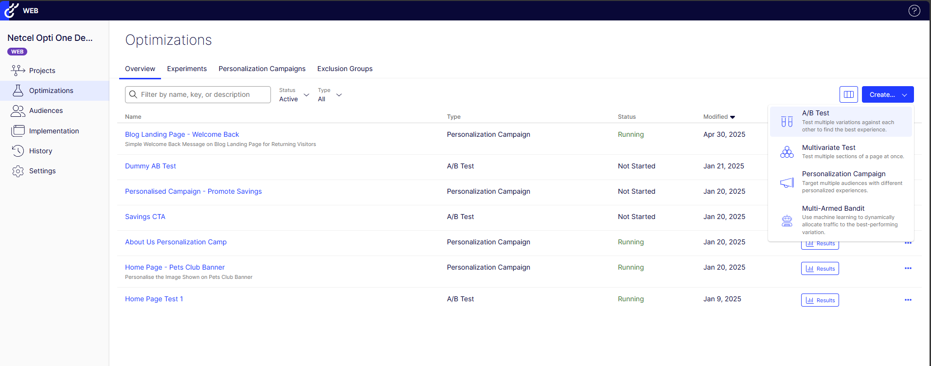 Web Experimentation Dashboard